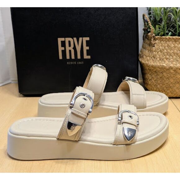 Frye Ivory Maya Buckle Leather Sandals Women's Size 8 NIB - Picture 2 of 13